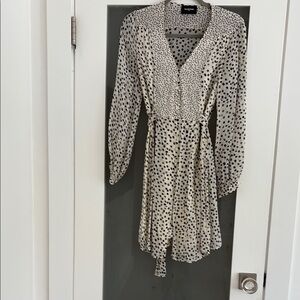 The Kooples Black and White Wrap Dress with Bishop Sleeves